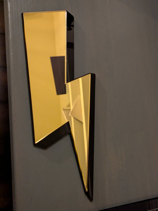 Tattoo-Inspired Gold Lightning Bolt Acrylic Mirror Wall Decor